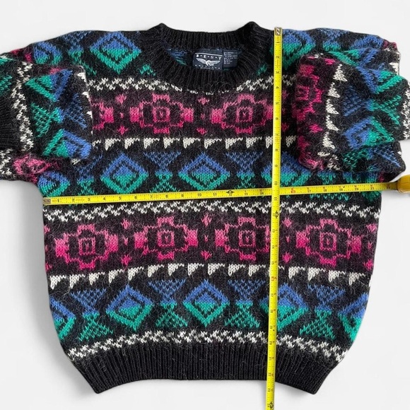 Vintage Best American Acrylic Wool Blend Knit Blue Black Pink Geometric Sweater - Picture 4 of 6